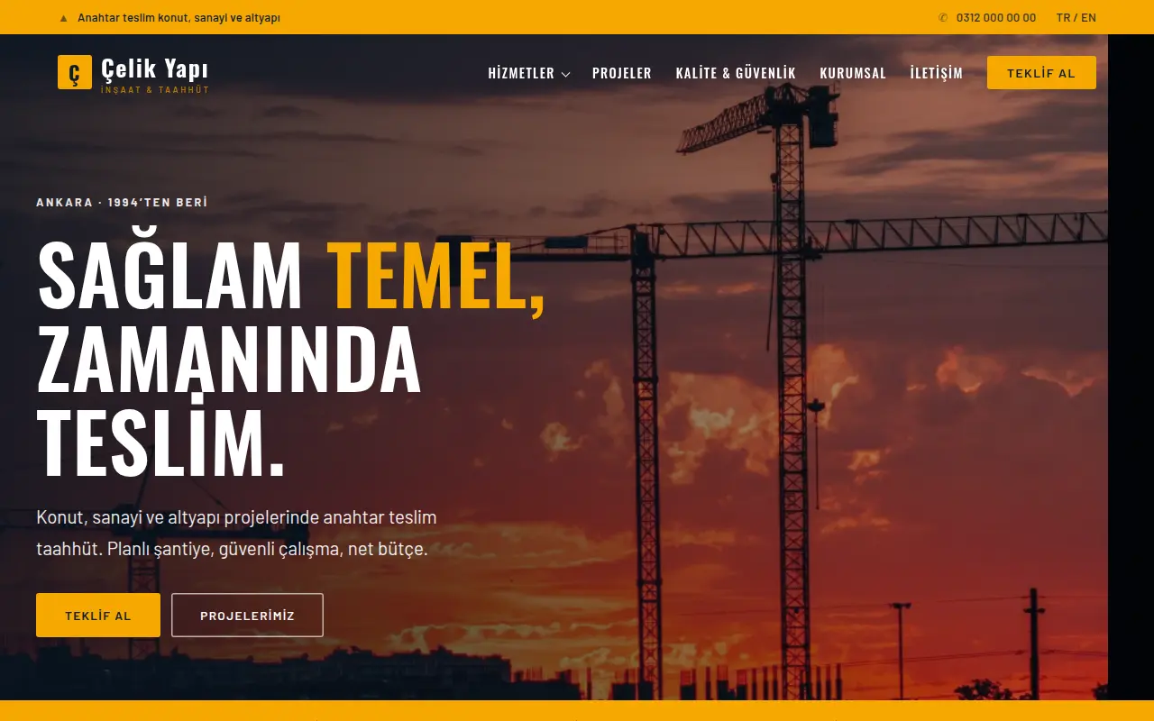 İnşaat Firması Web Sitesi — Çelik Yapı İnşaat & Taahhüt
